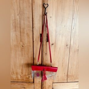 Red and Clear OU Crossbody Bag with Tassel